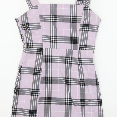 Divided by H&M Womens Purple Plaid Polyester Tank Dress Size 6 Square Neck Zip