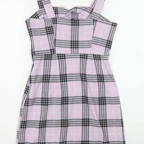 Divided by H&M Womens Purple Plaid Polyester Tank Dress Size 6 Square Neck Zip