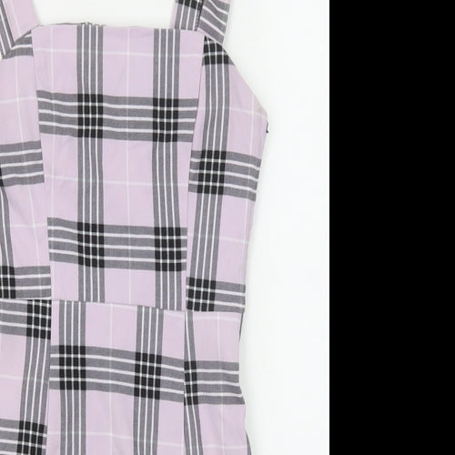 Divided by H&M Womens Purple Plaid Polyester Tank Dress Size 6 Square Neck Zip