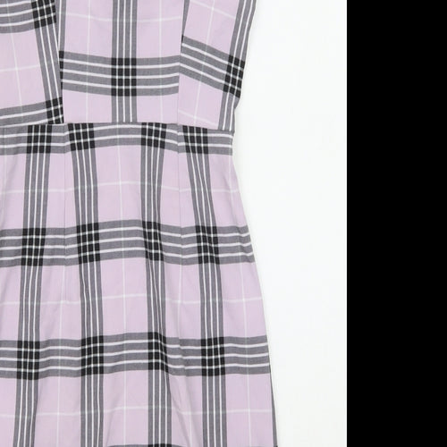 Divided by H&M Womens Purple Plaid Polyester Tank Dress Size 6 Square Neck Zip