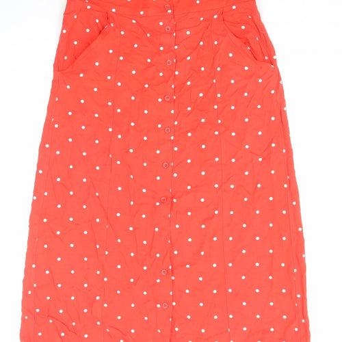 NEXT Womens Red Polka Dot Viscose A-Line Skirt Size 12 Button