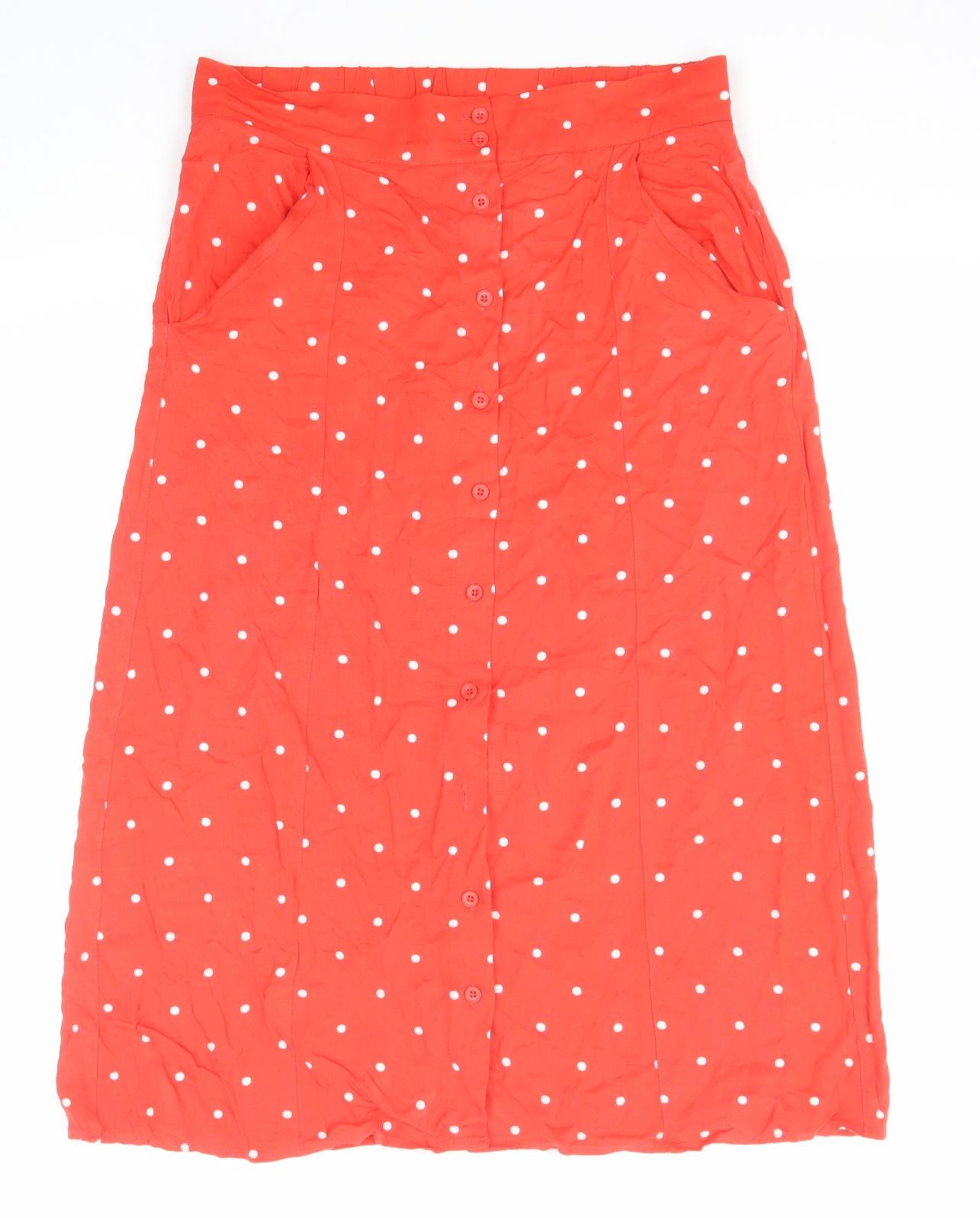 NEXT Womens Red Polka Dot Viscose A-Line Skirt Size 12 Button