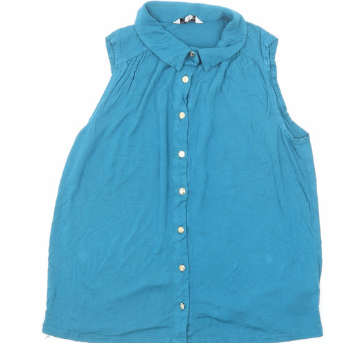 New Look Womens Blue Viscose Basic Button-Up Size 12 Collared