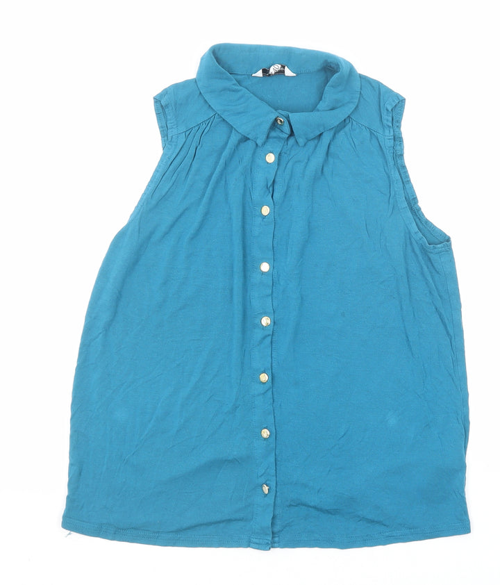 New Look Womens Blue Viscose Basic Button-Up Size 12 Collared