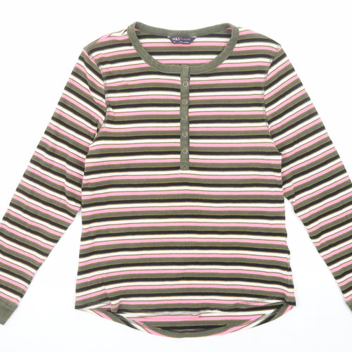 Marks and Spencer Womens Multicoloured Striped Cotton Basic T-Shirt Size 16 Round Neck