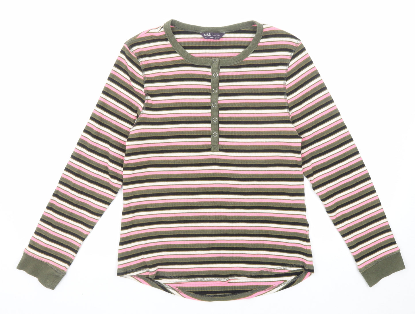 Marks and Spencer Womens Multicoloured Striped Cotton Basic T-Shirt Size 16 Round Neck