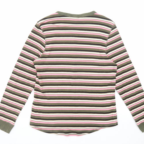 Marks and Spencer Womens Multicoloured Striped Cotton Basic T-Shirt Size 16 Round Neck