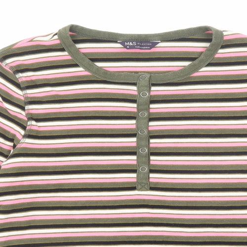 Marks and Spencer Womens Multicoloured Striped Cotton Basic T-Shirt Size 16 Round Neck