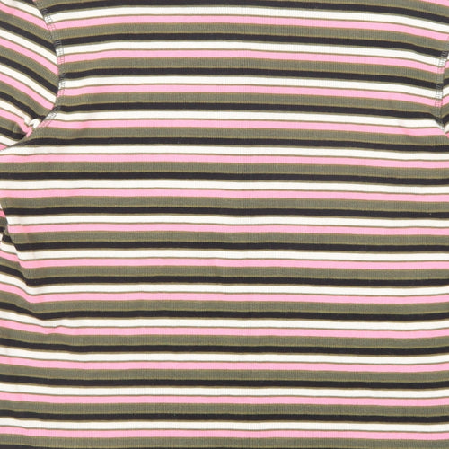 Marks and Spencer Womens Multicoloured Striped Cotton Basic T-Shirt Size 16 Round Neck