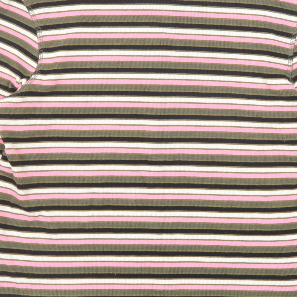 Marks and Spencer Womens Multicoloured Striped Cotton Basic T-Shirt Size 16 Round Neck