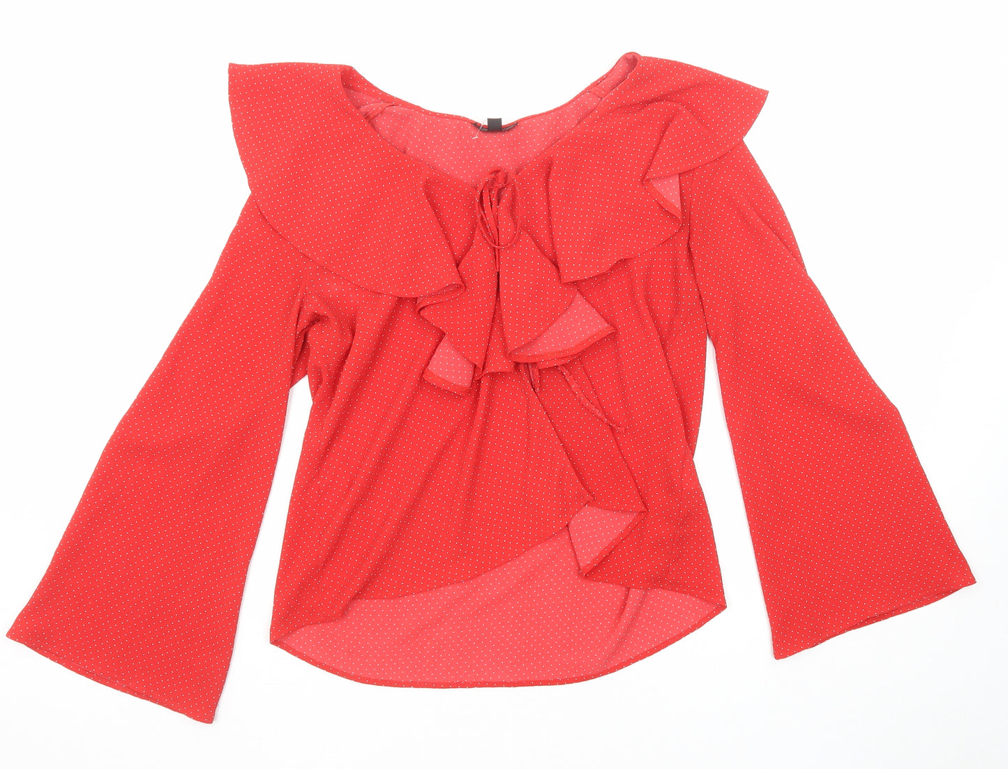 Topshop Womens Red Polka Dot Polyester Basic Blouse Size 10 V-Neck