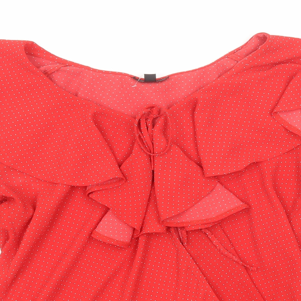 Topshop Womens Red Polka Dot Polyester Basic Blouse Size 10 V-Neck