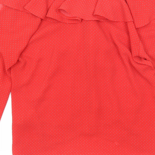 Topshop Womens Red Polka Dot Polyester Basic Blouse Size 10 V-Neck