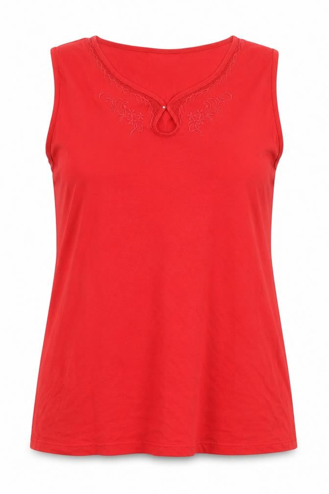 Front view of Lucky women’s red cotton basic tank, size XL, round neck