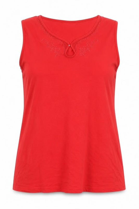 Front view of Lucky women’s red cotton basic tank, size XL, round neck