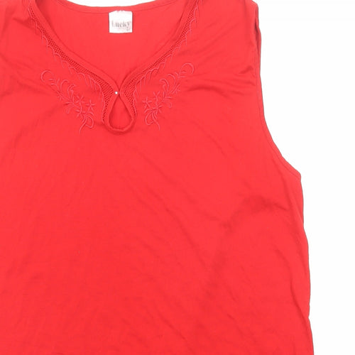 Lucky Womens Red Cotton Basic Tank Size XL Round Neck