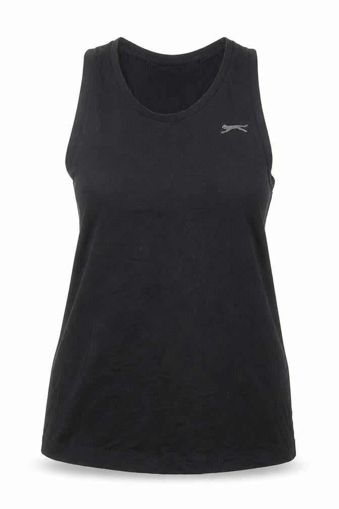 Front view of Slazenger women’s black cotton basic tank, size XL, round neck