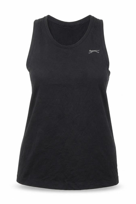 Front view of Slazenger women’s black cotton basic tank, size XL, round neck