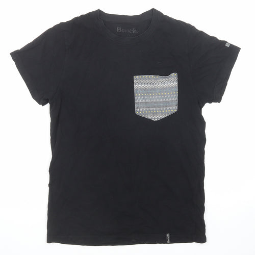 Bench Mens Black Cotton T-Shirt Size S Round Neck