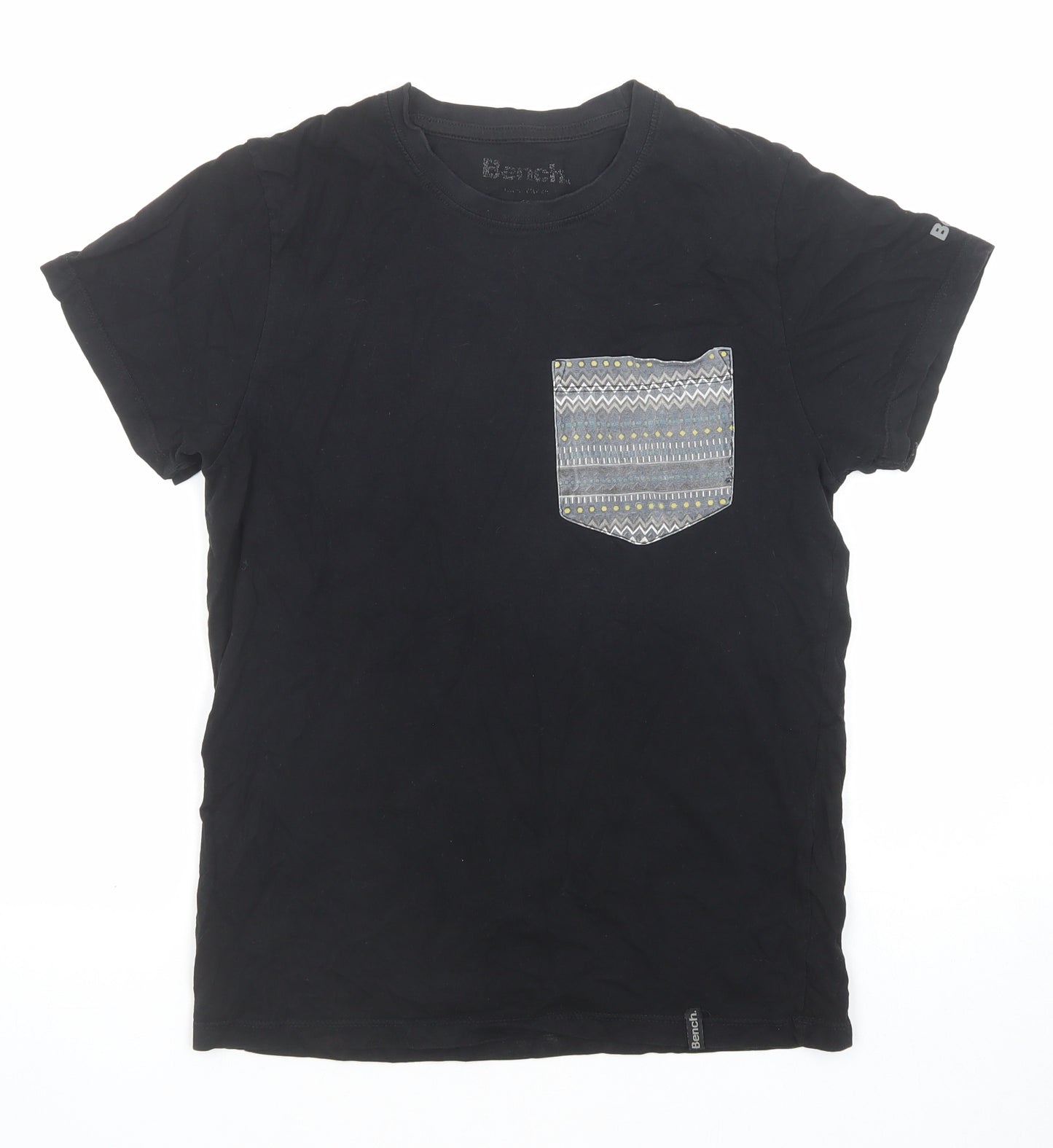 Bench Mens Black Cotton T-Shirt Size S Round Neck