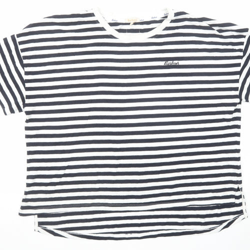 Barbour Womens Black Striped Cotton Basic T-Shirt Size 16 Round Neck