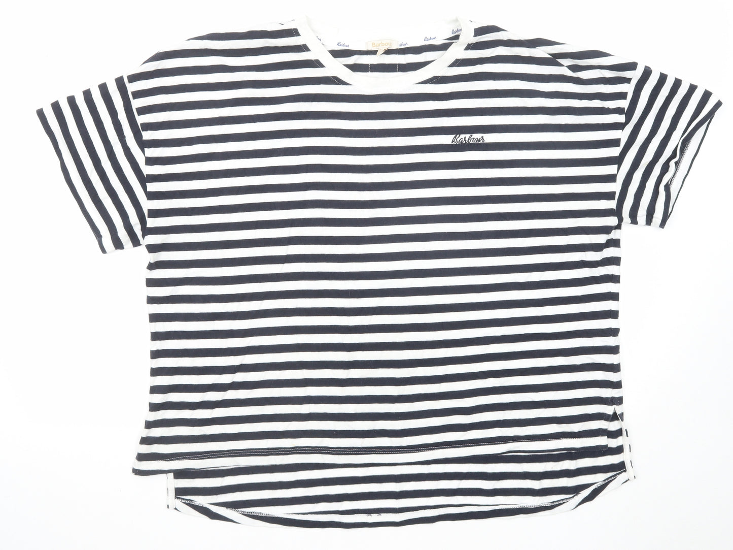 Barbour Womens Black Striped Cotton Basic T-Shirt Size 16 Round Neck