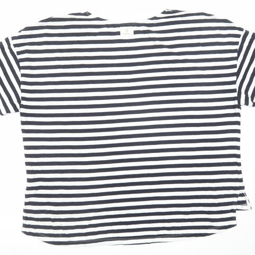 Barbour Womens Black Striped Cotton Basic T-Shirt Size 16 Round Neck