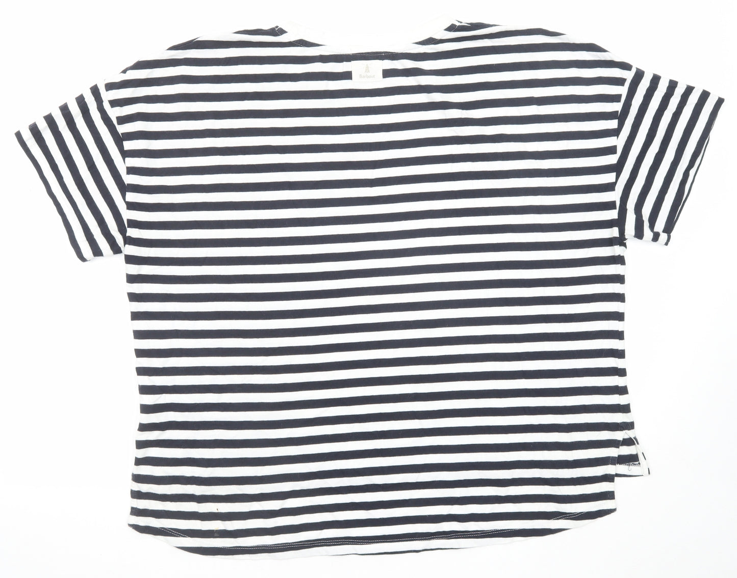 Barbour Womens Black Striped Cotton Basic T-Shirt Size 16 Round Neck