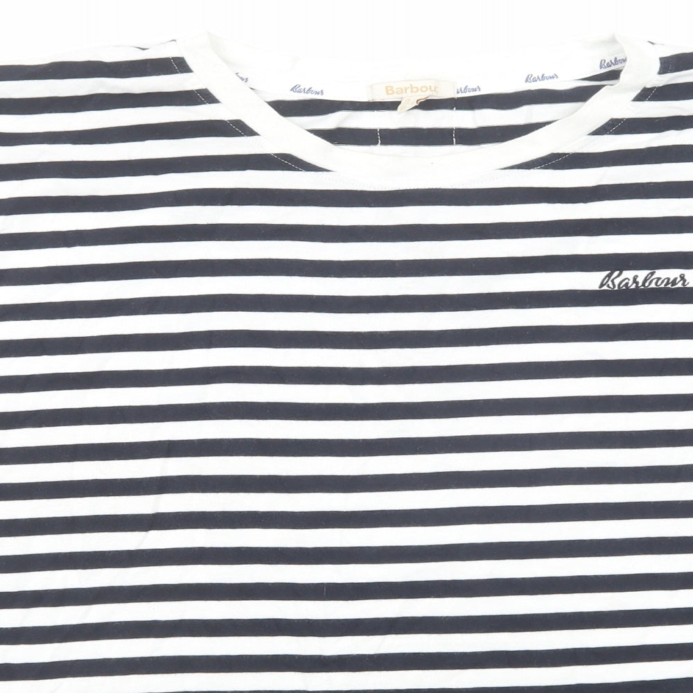Barbour Womens Black Striped Cotton Basic T-Shirt Size 16 Round Neck