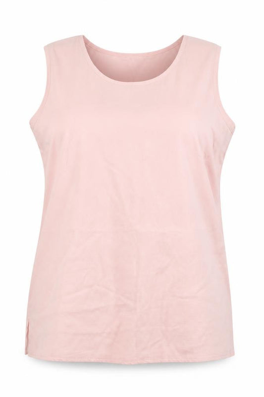 Front view of Nice Day women’s pink viscose basic tank, size UK 16, round neck