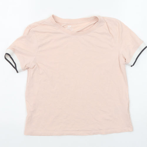 H&M Girls Pink Cotton Basic T-Shirt Size 12-13 Years Round Neck Pullover