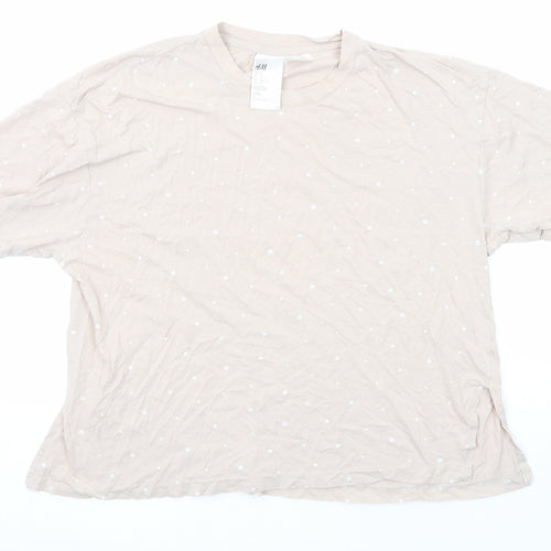 H&M Womens Beige Polka Dot Cotton Basic T-Shirt Size M Round Neck