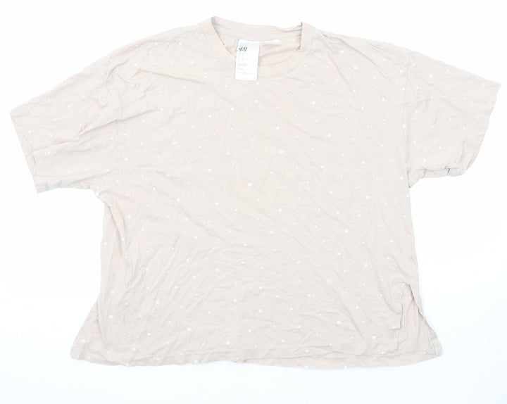 H&M Womens Beige Polka Dot Cotton Basic T-Shirt Size M Round Neck