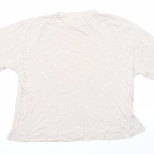 H&M Womens Beige Polka Dot Cotton Basic T-Shirt Size M Round Neck