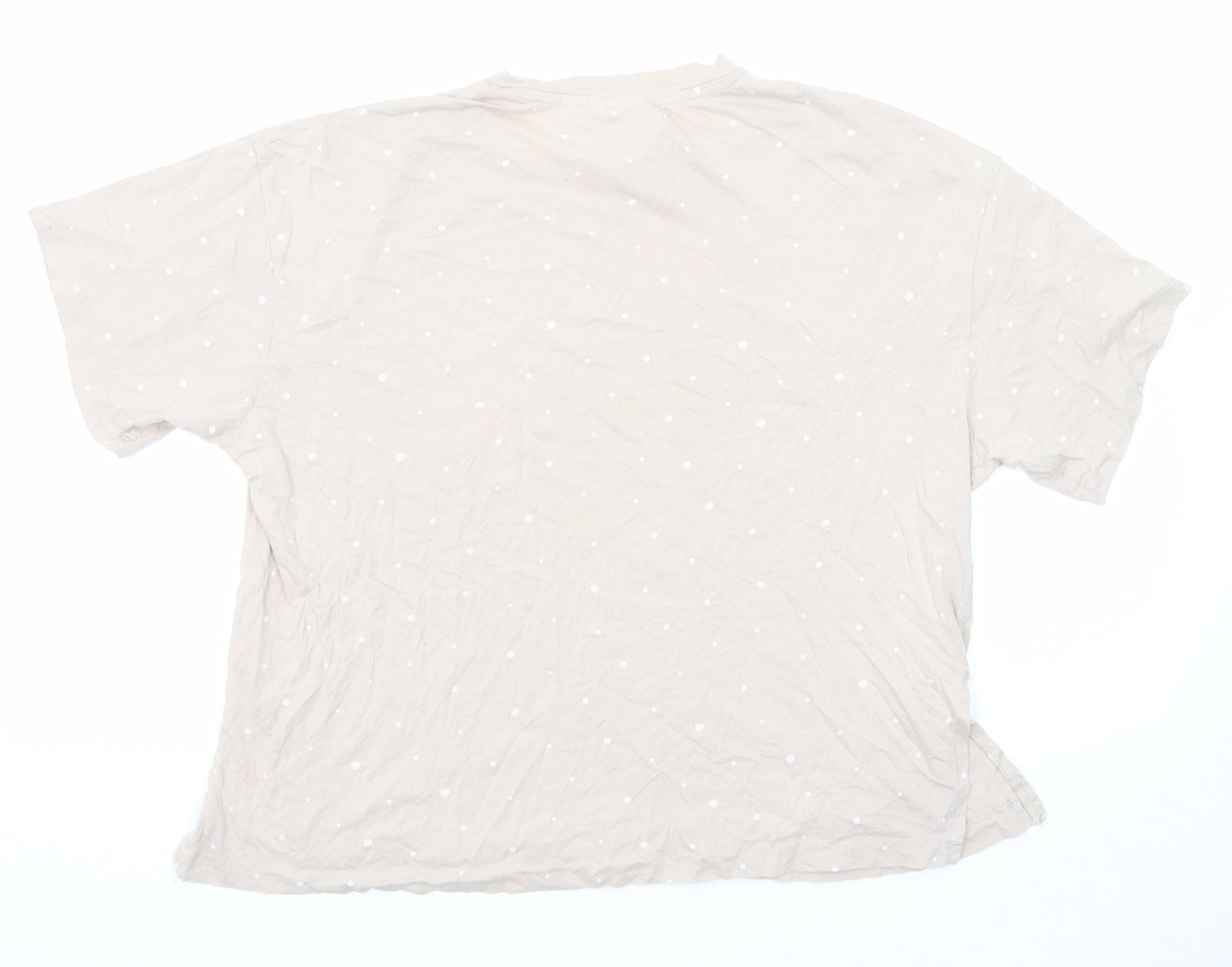 H&M Womens Beige Polka Dot Cotton Basic T-Shirt Size M Round Neck