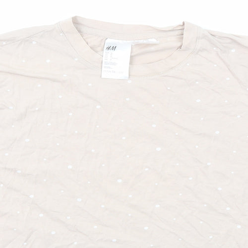 H&M Womens Beige Polka Dot Cotton Basic T-Shirt Size M Round Neck
