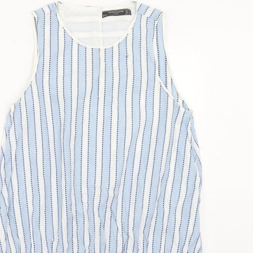 Zara Womens Blue Striped Cotton Tank Dress Size S Boat Neck Button