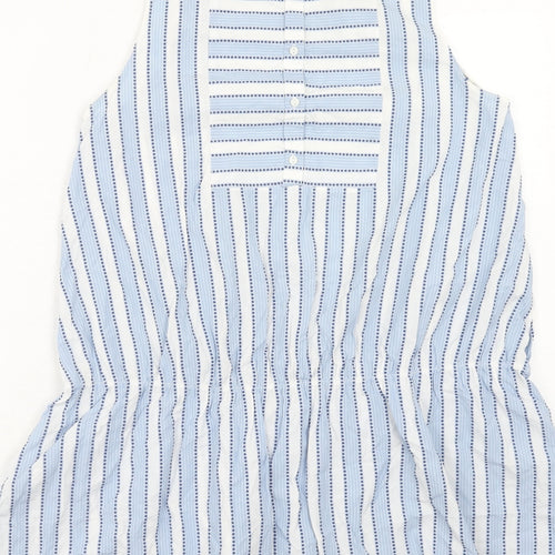 Zara Womens Blue Striped Cotton Tank Dress Size S Boat Neck Button