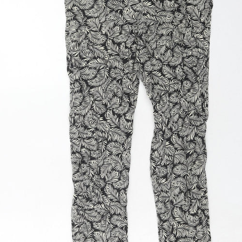 H&M Womens Black Geometric Viscose Trousers Size 6 Regular