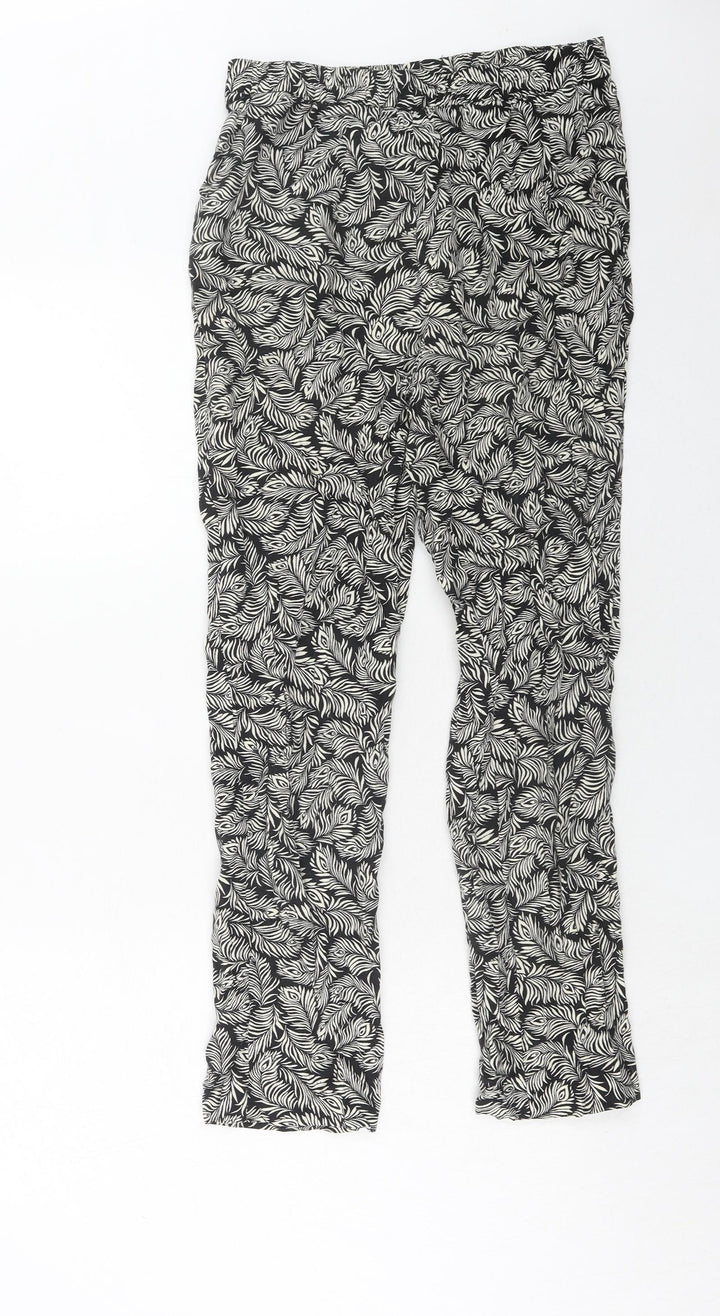 H&M Womens Black Geometric Viscose Trousers Size 6 Regular