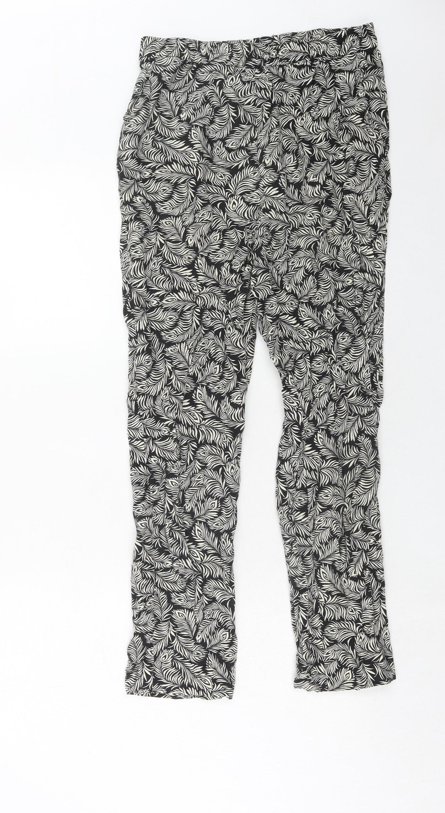H&M Womens Black Geometric Viscose Trousers Size 6 Regular