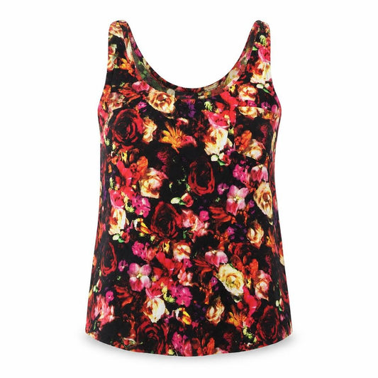 Front view of Motel Rocks women’s silver floral viscose basic tank, size S, round neck