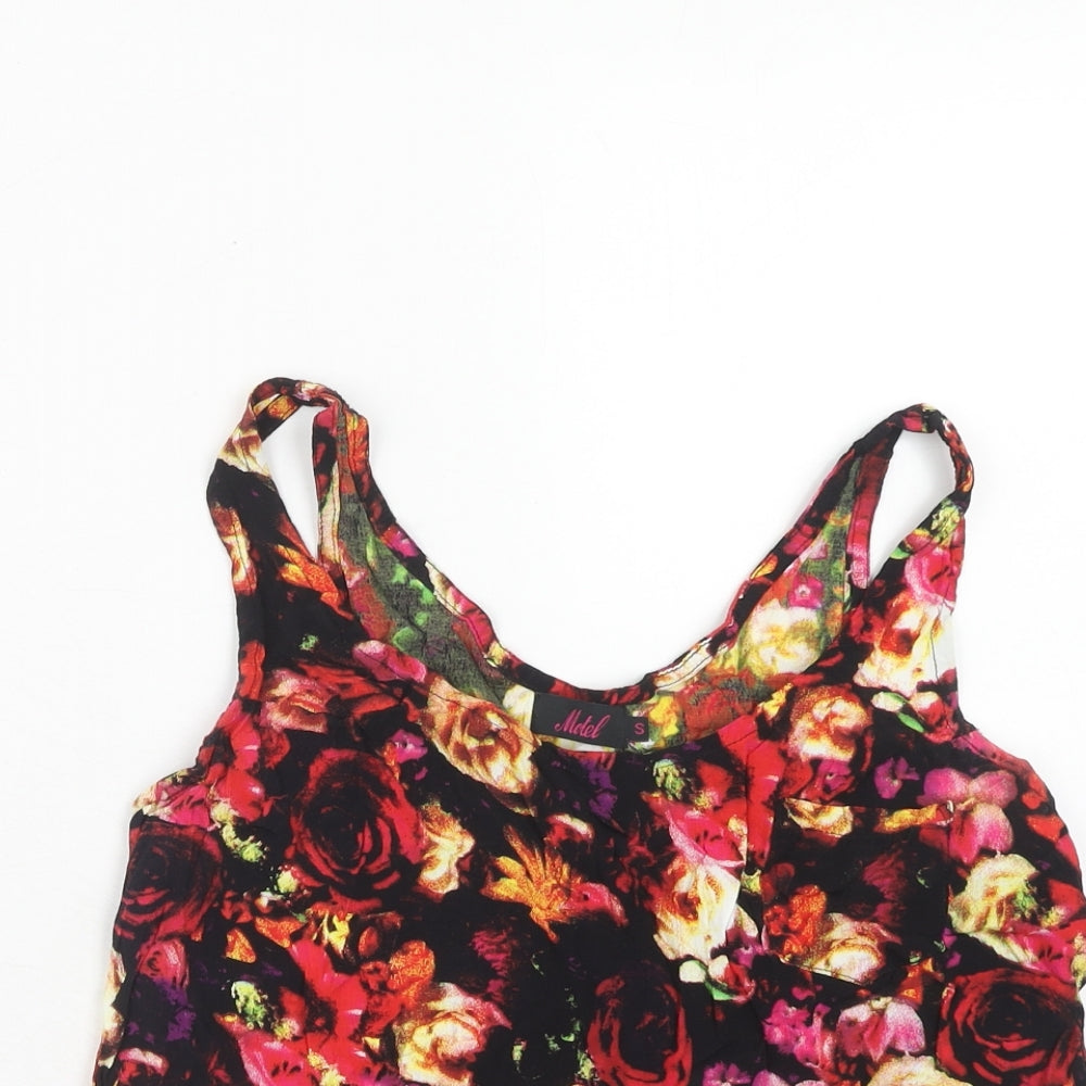 Motel Womens Silver Floral Viscose Basic Tank Size S Round Neck