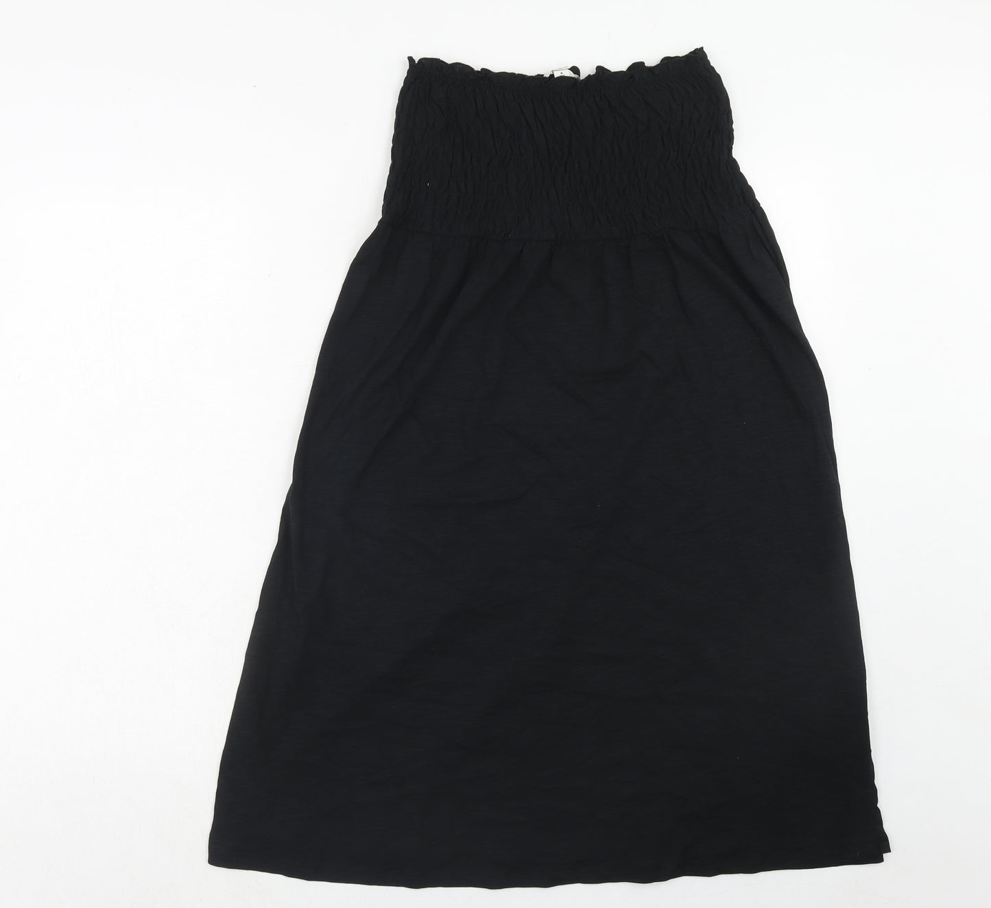 Marks and Spencer Womens Black Cotton A-Line Size 8 Square Neck Pullover - Shirred Top Strapless