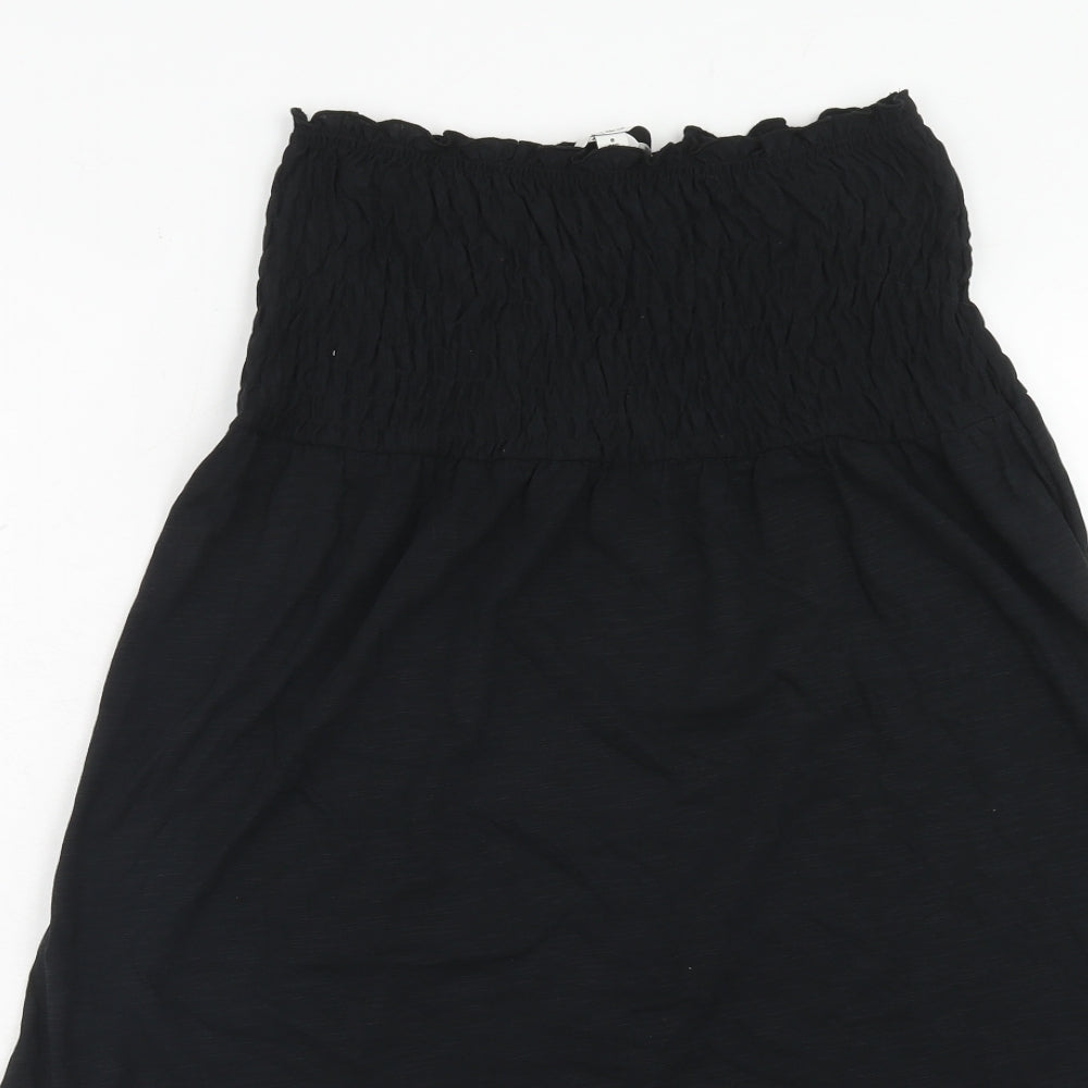 Marks and Spencer Womens Black Cotton A-Line Size 8 Square Neck Pullover - Shirred Top Strapless