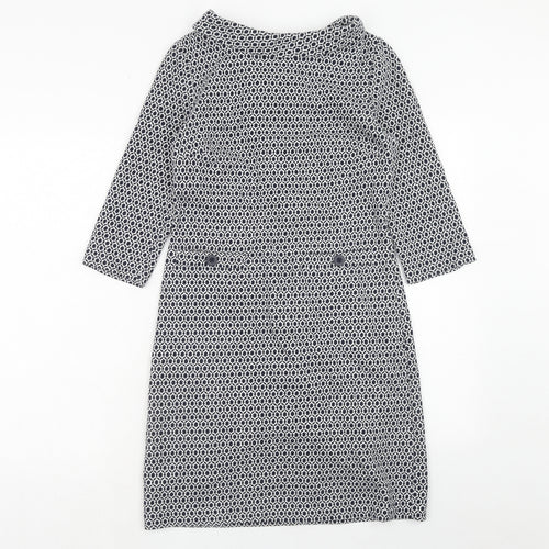 Boden Womens Blue Geometric Cotton Sheath Size 8 Collared Zip