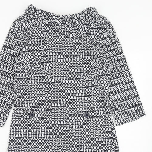 Boden Womens Blue Geometric Cotton Sheath Size 8 Collared Zip