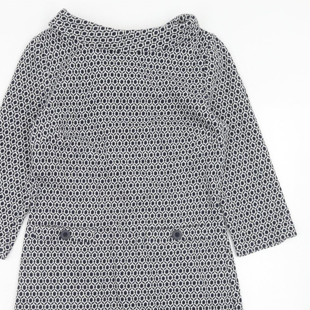 Boden Womens Blue Geometric Cotton Sheath Size 8 Collared Zip