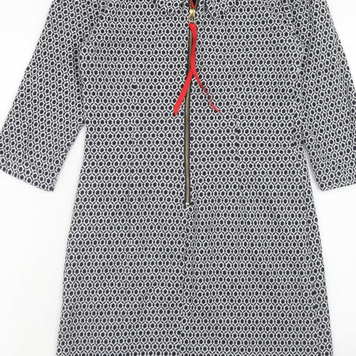 Boden Womens Blue Geometric Cotton Sheath Size 8 Collared Zip
