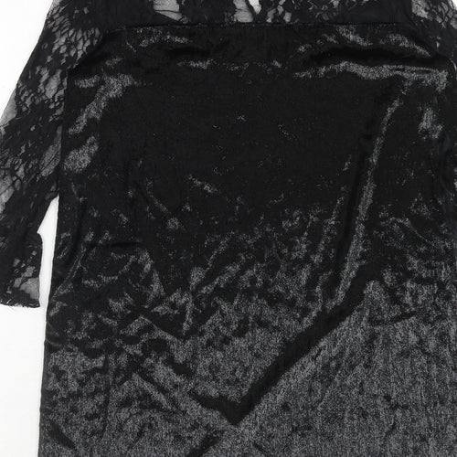 Zara Womens Black Polyester A-Line Size XS Boat Neck Button - Lace Top